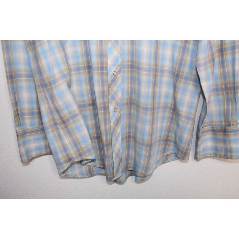 Roper Men's Cowboy Shirt L Blue Tan Plaid Western Pearl Snap Casual Fit Relaxed - Picture 4 of 15